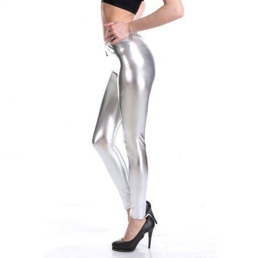 Women solid Metallic green gold silver Leggings party Rave Booty skinny Pants Shiny Fitness pencil Legging Women's Fashion