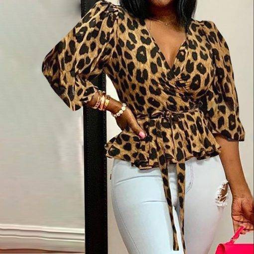 Women Leopard Print Belted Fashion Tops Tops & Tees