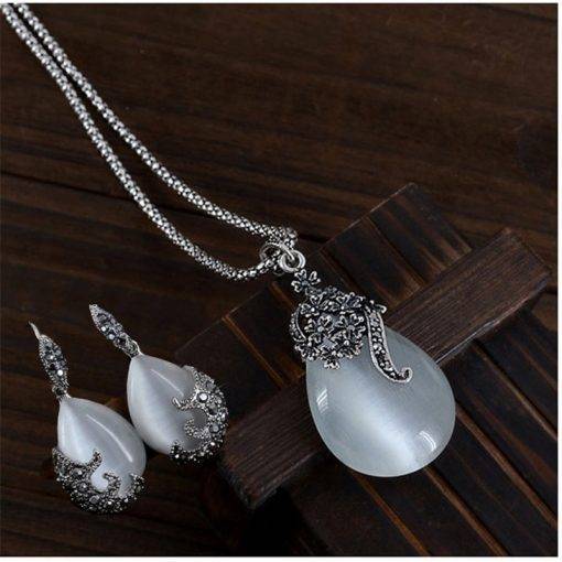 Vintage Water Drop Pendant Necklaces Earrings Set Jewelry