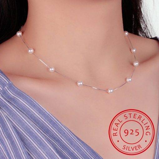Pearl Box Chain Choker Necklace Jewelry