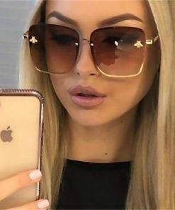 Rimless Square Bee Sunglasses Women's Fashion Accessories 