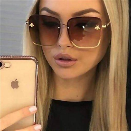 Rimless Square Bee Sunglasses Women's Fashion Accessories