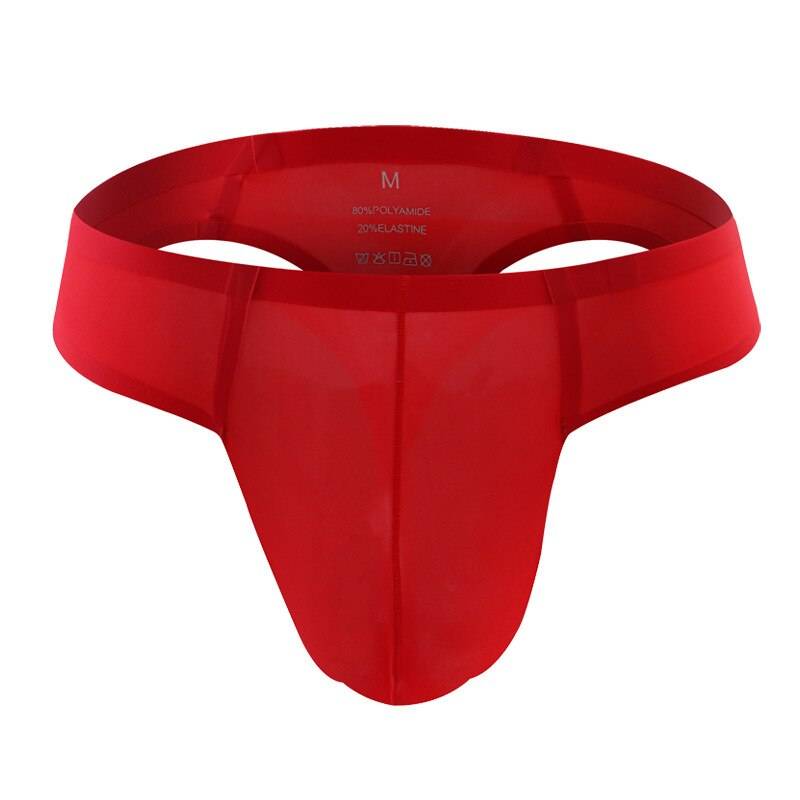 Men Sexy G-string Thongs Gay Men Underwear Solid Thin Ice Silk Enhance Bugle Pouch Seamless T-panties Man Lingerie Underpants