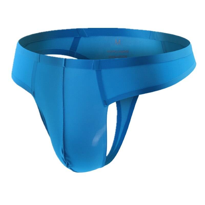 Men Sexy G-string Thongs Gay Men Underwear Solid Thin Ice Silk Enhance Bugle Pouch Seamless T-panties Man Lingerie Underpants