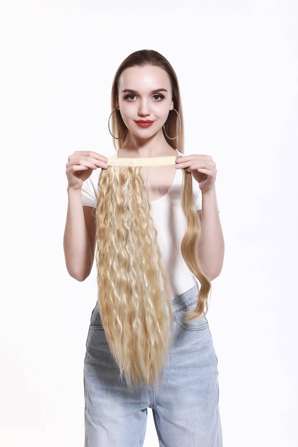 Fake False Ponytail Hair Extension Wig Clip in Straight Kinky Curly Long Synthetic Wrap Around Pony Tail Black Blonde Hairpiece Fake False Ponytail Hair Extension Wig Clip in Straight Kinky Curly Long Synthetic Wrap Around Pony Tail Black Blonde Hairpiece