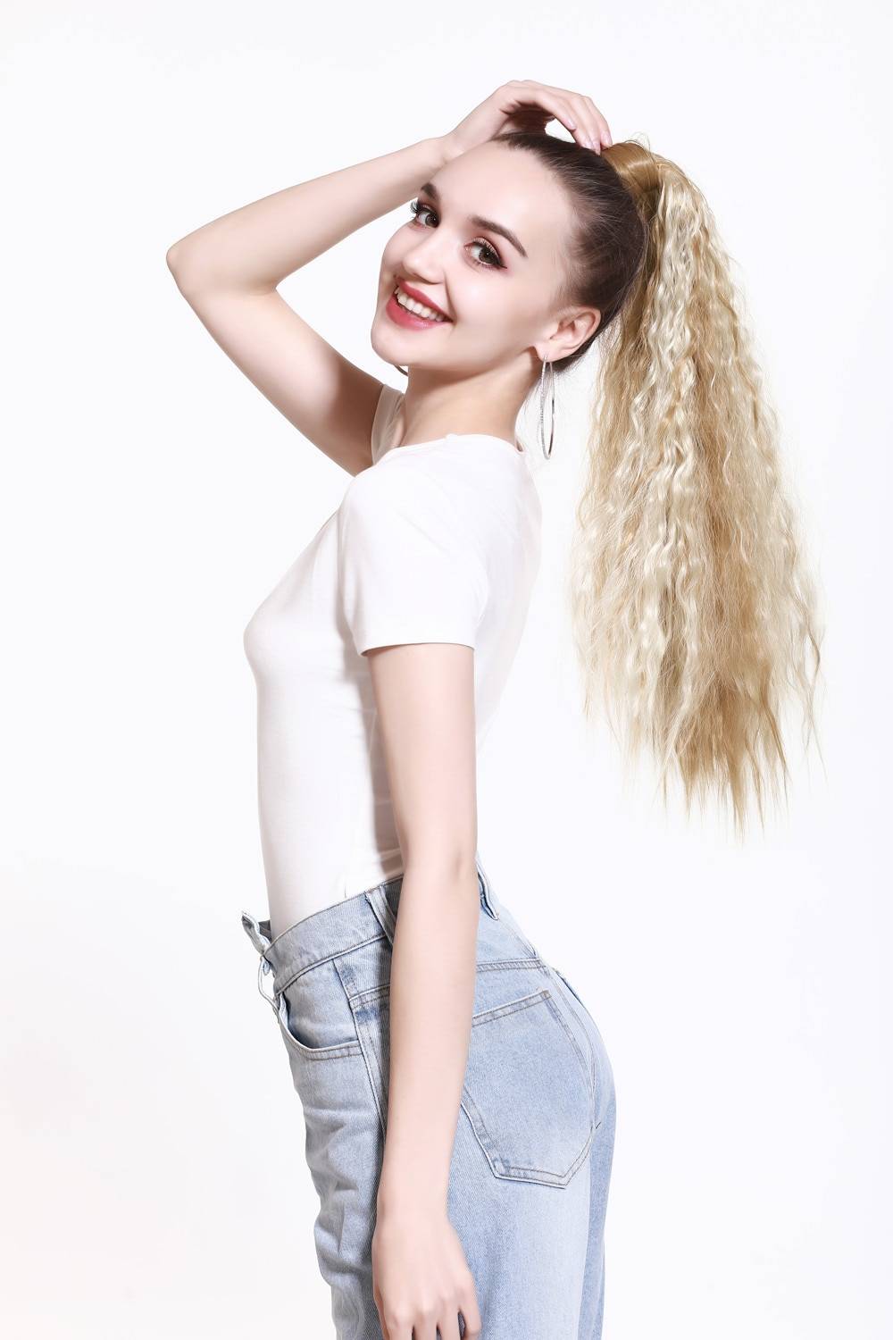 Fake False Ponytail Hair Extension Wig Clip in Straight Kinky Curly Long Synthetic Wrap Around Pony Tail Black Blonde Hairpiece Fake False Ponytail Hair Extension Wig Clip in Straight Kinky Curly Long Synthetic Wrap Around Pony Tail Black Blonde Hairpiece