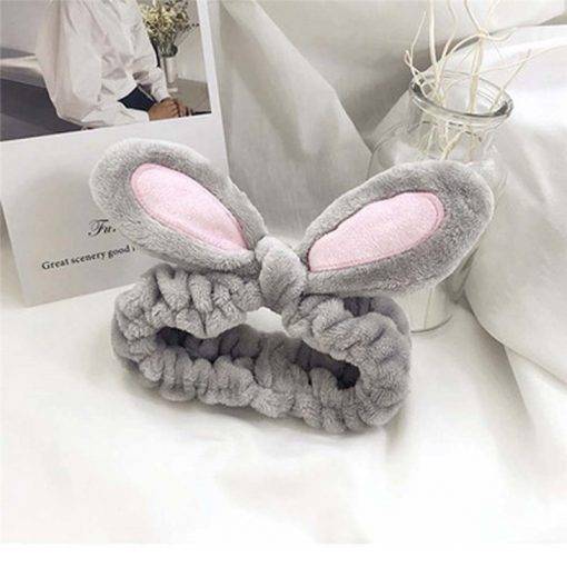 1Pcs Grey Makeup Headband Candy Color Washing Face Turban Rabbit Ears Hairband Women Head Wrap Soft Coral Fleece Makeup Tools Makeup Tools & Accessories Health & Beauty Makeup