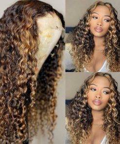 RULINDA 13×6 Lace Front Human Hair Wigs Highlight Ombre Curly Brazilian Non-Remy Hair Lace Wigs 180% Density Hair Extensions & Wigs Health & Beauty 