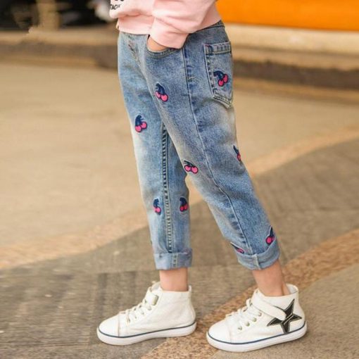 Girls winter cherry printed denim Boys' Fashion Pants