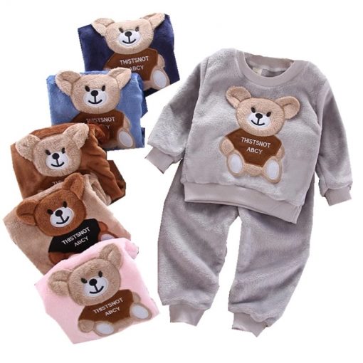 Autumn Winter Flannel Pajamas Babies Clothing Sets