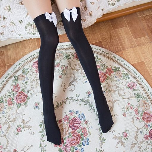 Stretch Lace Bow Thigh High Socks Girls' Fashion Tights & Stockings