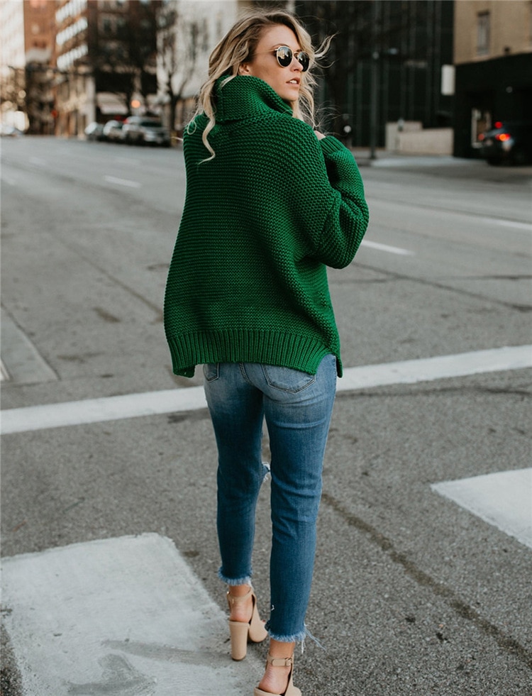2021 Women Pullover Turtle Neck Autumn Winter Clothes Warm Knitted Oversized Turtleneck Sweater For Women's Green Tops Woman 2021 Women Pullover Turtle Neck Autumn Winter Clothes Warm Knitted Oversized Turtleneck Sweater For Women's Green Tops Woman