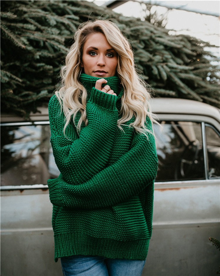 2021 Women Pullover Turtle Neck Autumn Winter Clothes Warm Knitted Oversized Turtleneck Sweater For Women's Green Tops Woman 2021 Women Pullover Turtle Neck Autumn Winter Clothes Warm Knitted Oversized Turtleneck Sweater For Women's Green Tops Woman