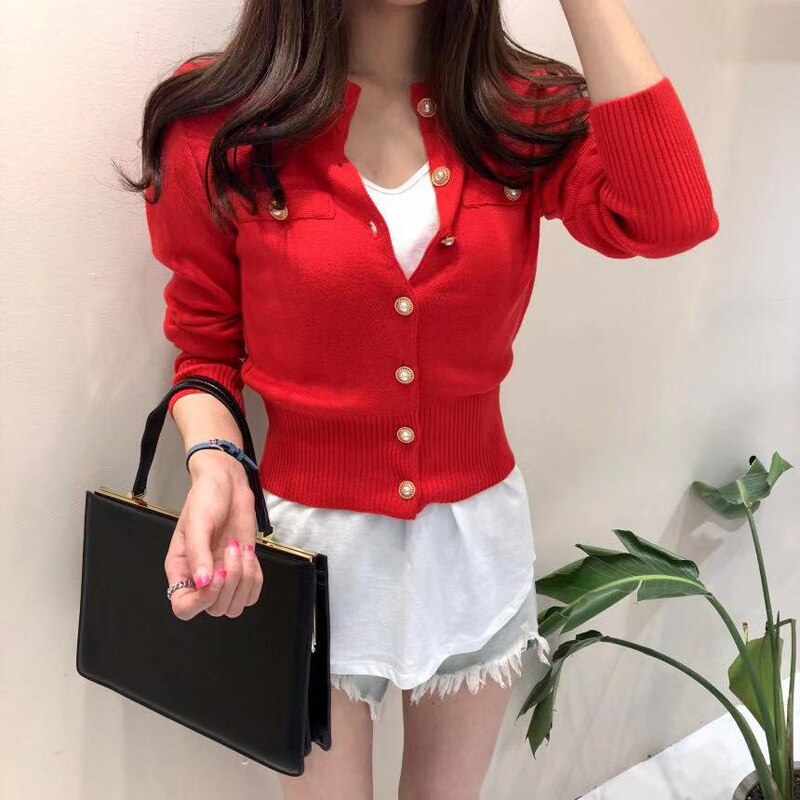 JMPRS Fashion Women Cardigan Sweater Spring Knitted Long Sleeve Short Coat Casual Single Breasted Korean Slim Chic Ladies Top