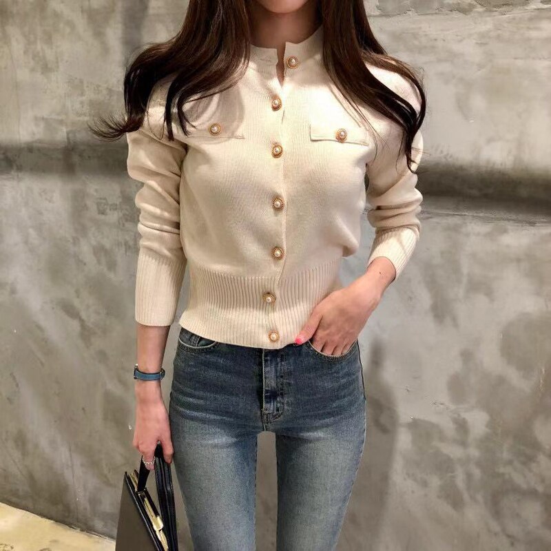 JMPRS Fashion Women Cardigan Sweater Spring Knitted Long Sleeve Short Coat Casual Single Breasted Korean Slim Chic Ladies Top
