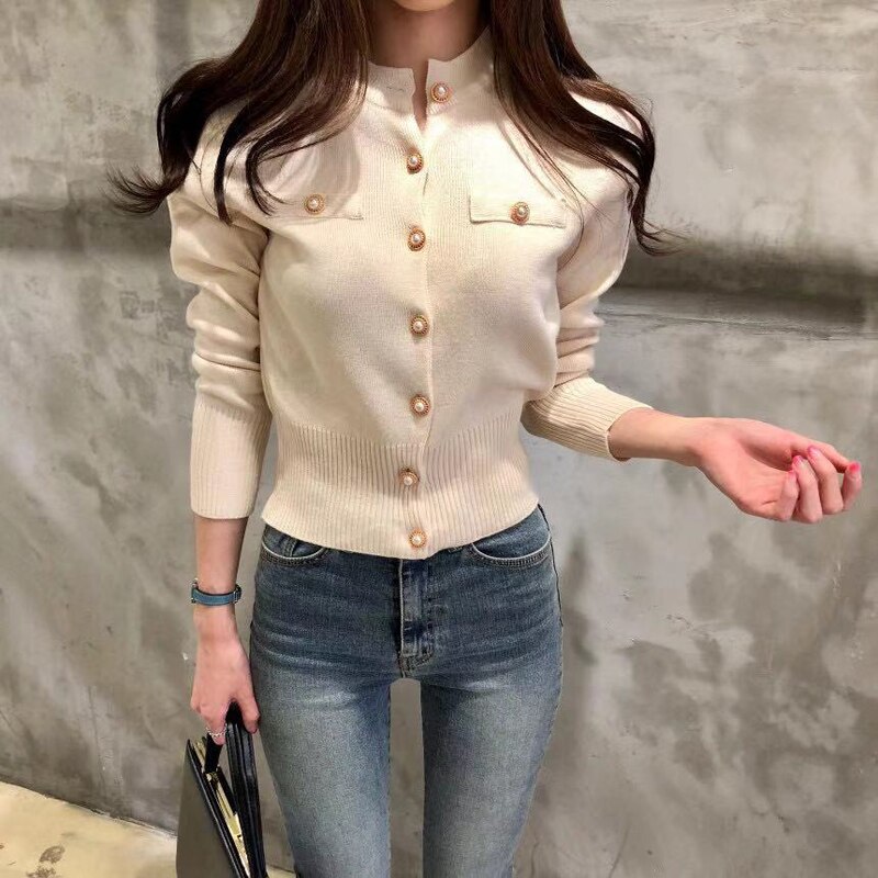 JMPRS Fashion Women Cardigan Sweater Spring Knitted Long Sleeve Short Coat Casual Single Breasted Korean Slim Chic Ladies Top