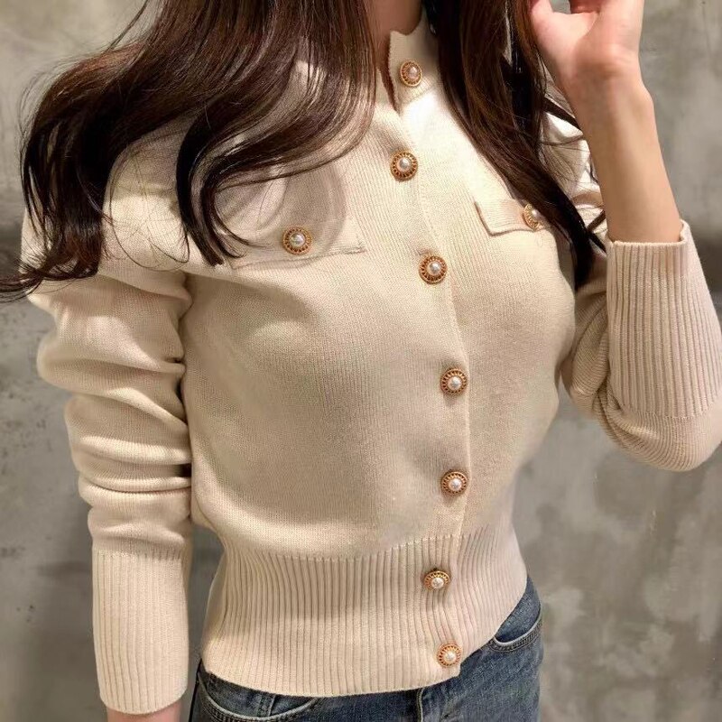 JMPRS Fashion Women Cardigan Sweater Spring Knitted Long Sleeve Short Coat Casual Single Breasted Korean Slim Chic Ladies Top