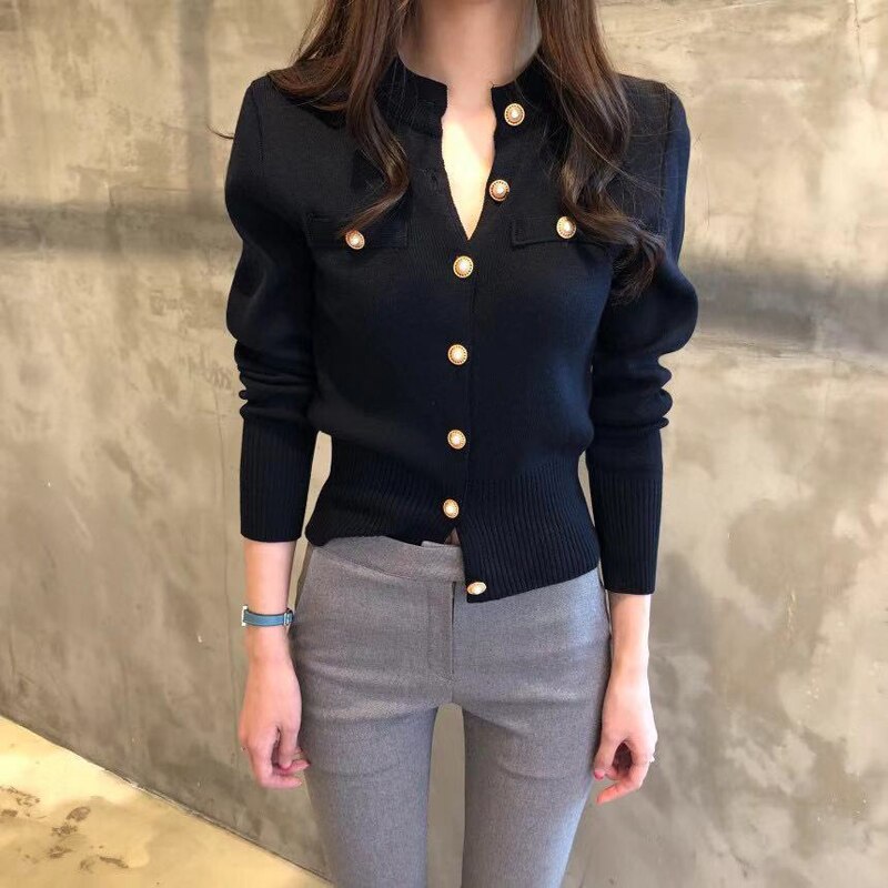 JMPRS Fashion Women Cardigan Sweater Spring Knitted Long Sleeve Short Coat Casual Single Breasted Korean Slim Chic Ladies Top
