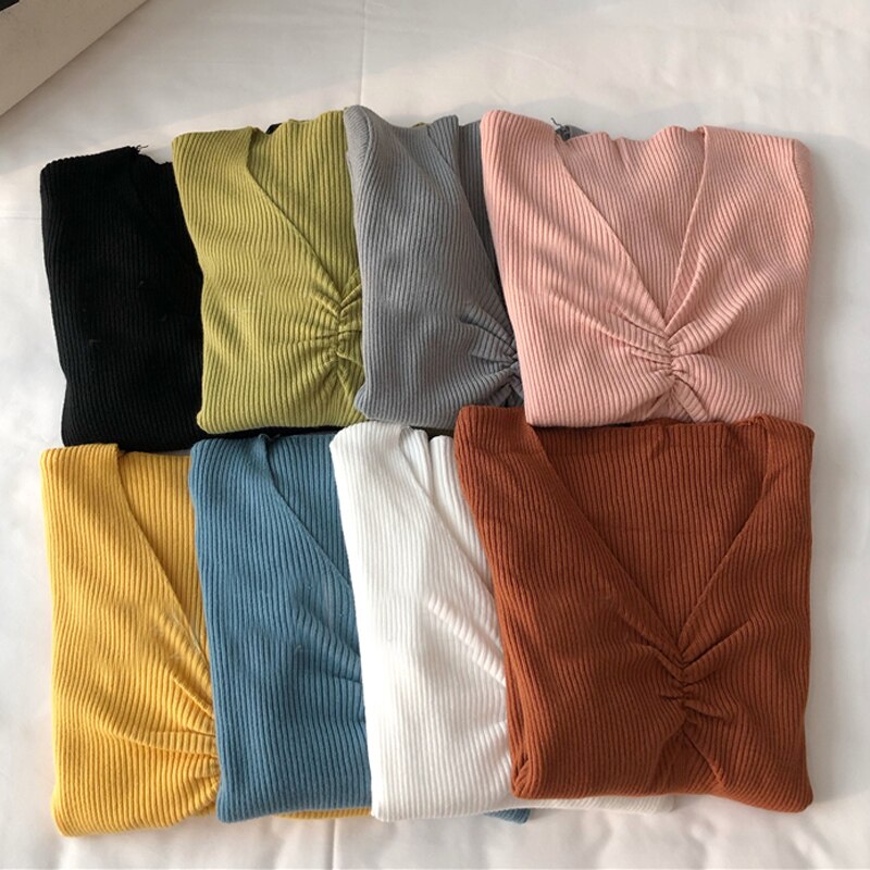 JMPRS Sexy V Neck Women Sweater Autumn Knitted Pullover Jumper Chic Soft Korean Slim Long Sleeve Female Basic Top New 2021