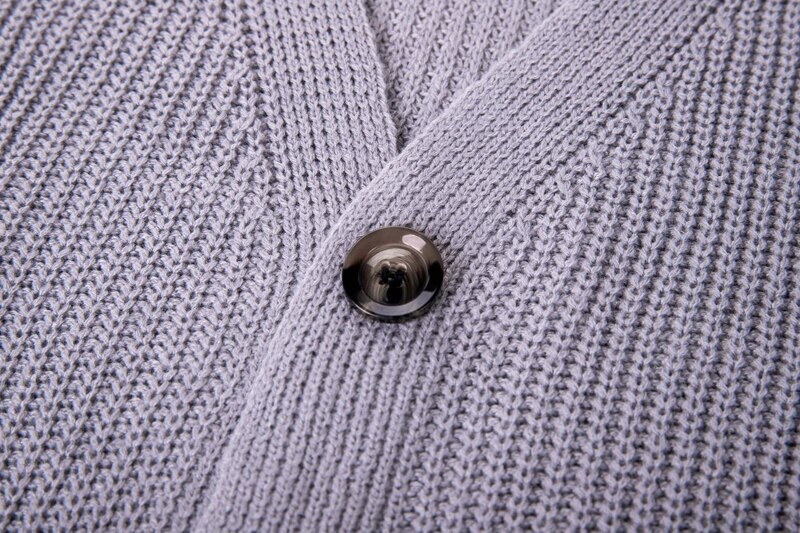 Zoki Women Knitted Cardigans Sweater Fashion Autumn Long Sleeve Loose Coat Casual Button Thick V Neck Solid Female Tops 2021