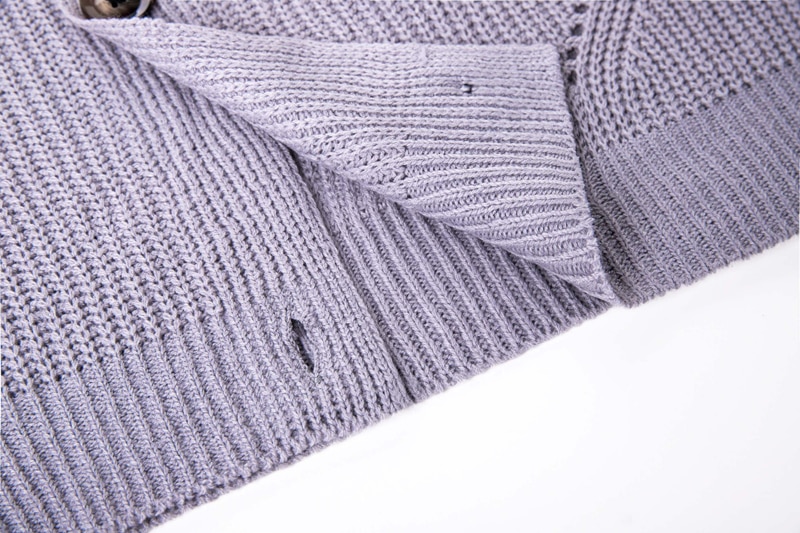 Zoki Women Knitted Cardigans Sweater Fashion Autumn Long Sleeve Loose Coat Casual Button Thick V Neck Solid Female Tops 2021