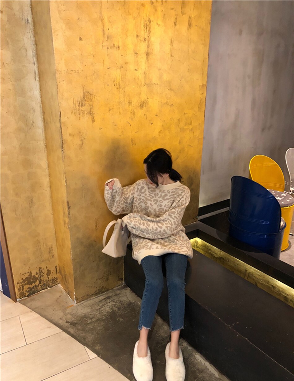 sweater women turtleneck leopard knitted sweater animal print winter thick female pullovers casual tops oversized sweater