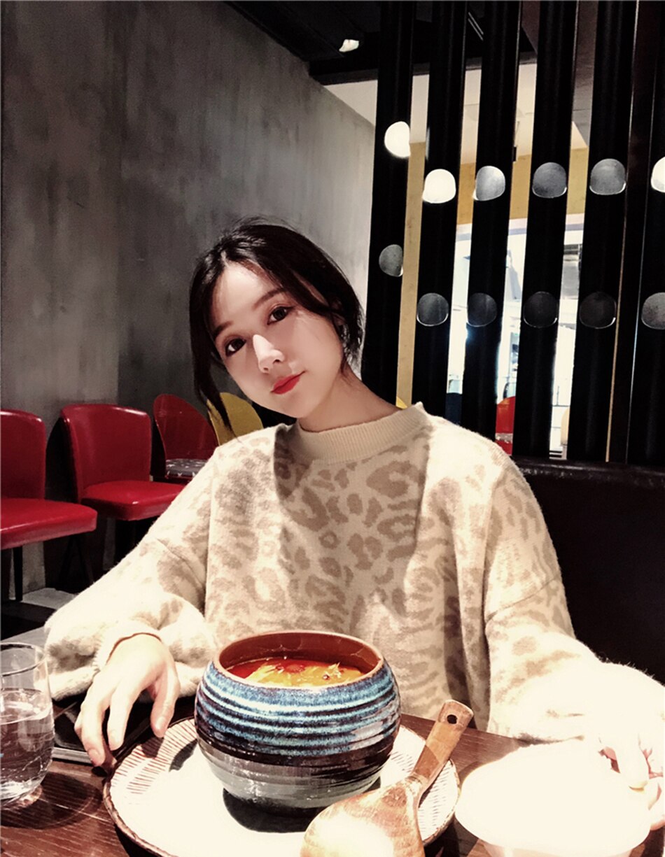 sweater women turtleneck leopard knitted sweater animal print winter thick female pullovers casual tops oversized sweater