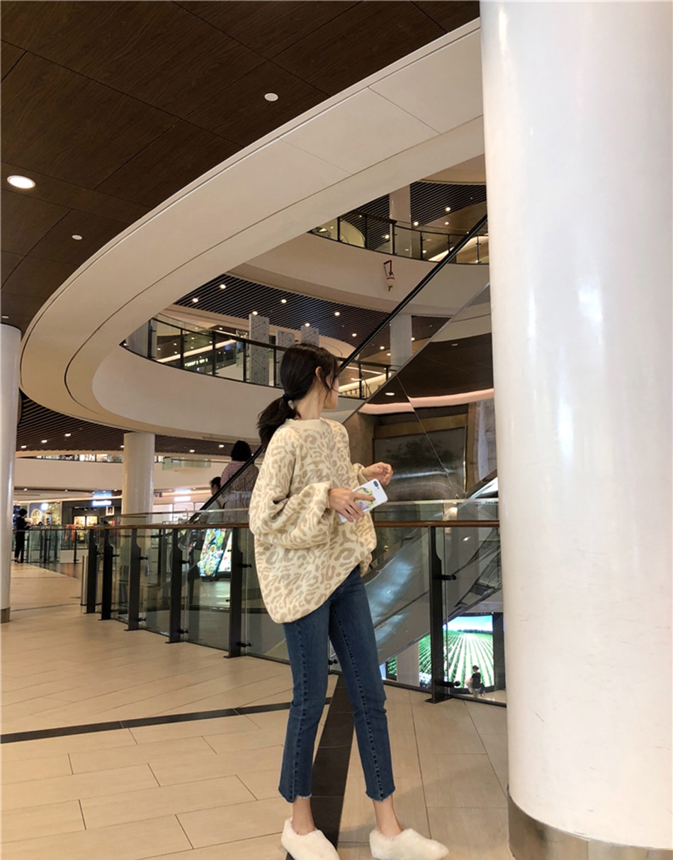 sweater women turtleneck leopard knitted sweater animal print winter thick female pullovers casual tops oversized sweater