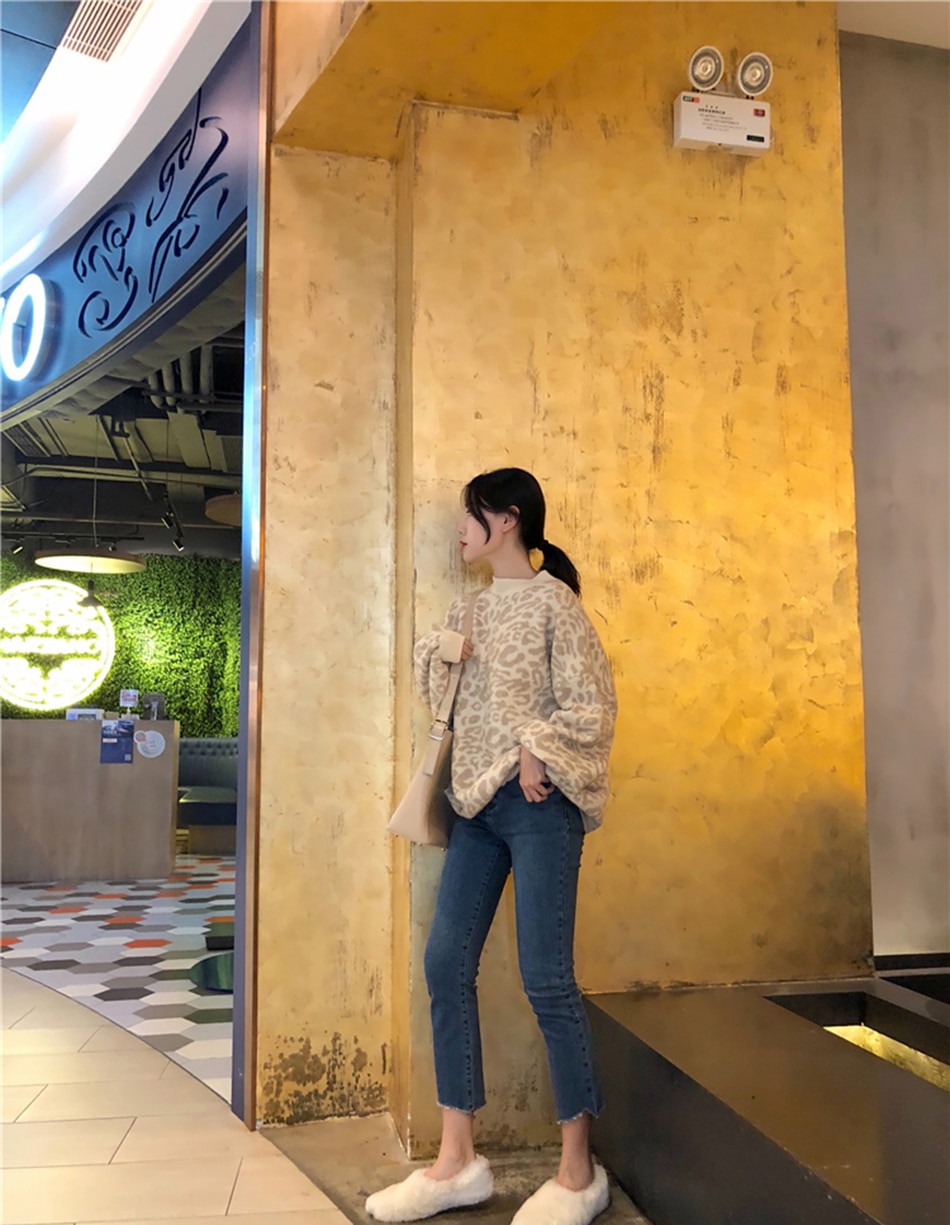 sweater women turtleneck leopard knitted sweater animal print winter thick female pullovers casual tops oversized sweater