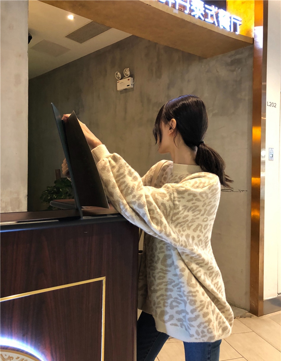 sweater women turtleneck leopard knitted sweater animal print winter thick female pullovers casual tops oversized sweater