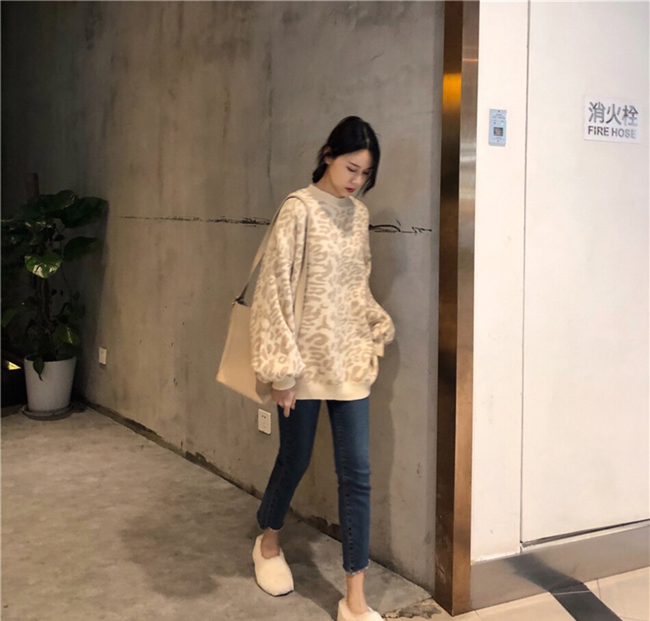 sweater women turtleneck leopard knitted sweater animal print winter thick female pullovers casual tops oversized sweater