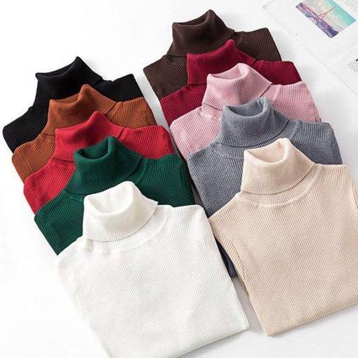 2021 Autumn Winter Knitted Sweater Pullovers Turtleneck Sweater for Women Long Sleeve White Black Soft Female Jumper Clothing Coats & Jackets Women's Fashion