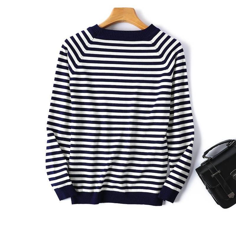 2021 Autumn Winter Long Sleeve Striped Pullover Women Sweater Knitted Sweaters O-Neck Tops Korean Pull Femme Jumper Female White 2021 Autumn Winter Long Sleeve Striped Pullover Women Sweater Knitted Sweaters O-Neck Tops Korean Pull Femme Jumper Female White