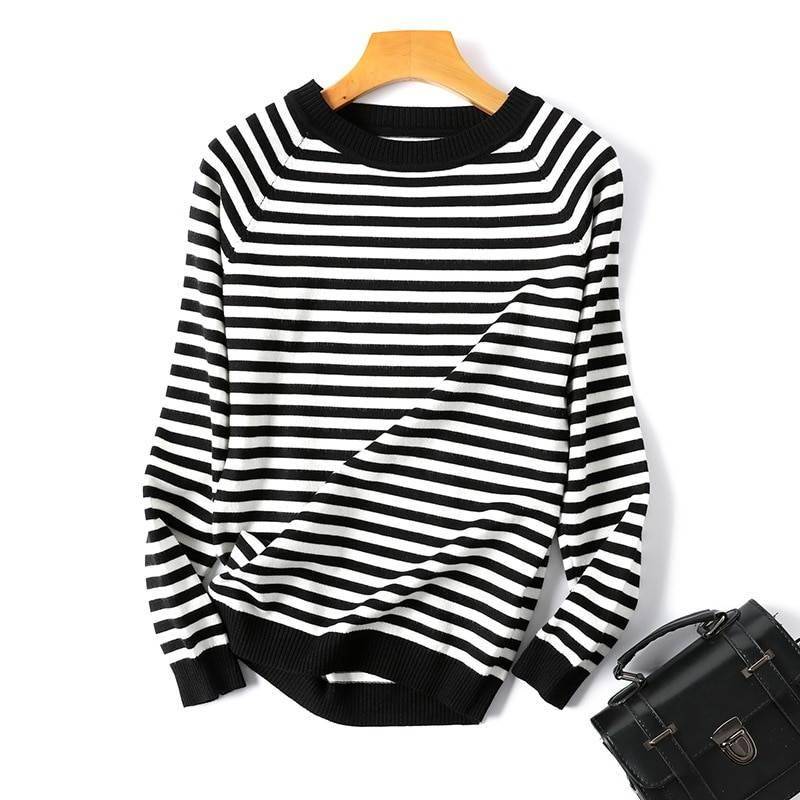 2021 Autumn Winter Long Sleeve Striped Pullover Women Sweater Knitted Sweaters O-Neck Tops Korean Pull Femme Jumper Female White 2021 Autumn Winter Long Sleeve Striped Pullover Women Sweater Knitted Sweaters O-Neck Tops Korean Pull Femme Jumper Female White