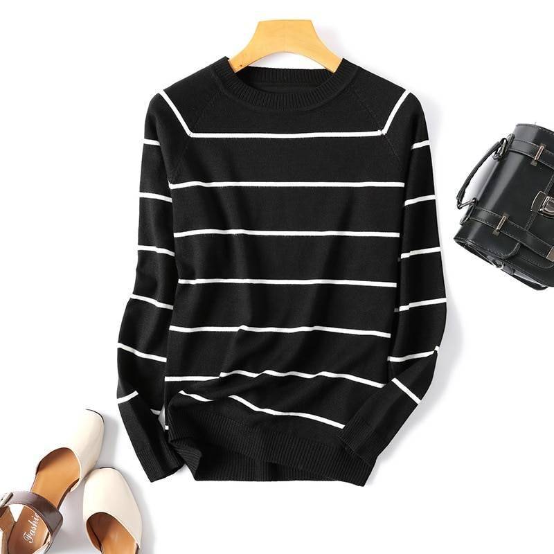 2021 Autumn Winter Long Sleeve Striped Pullover Women Sweater Knitted Sweaters O-Neck Tops Korean Pull Femme Jumper Female White 2021 Autumn Winter Long Sleeve Striped Pullover Women Sweater Knitted Sweaters O-Neck Tops Korean Pull Femme Jumper Female White