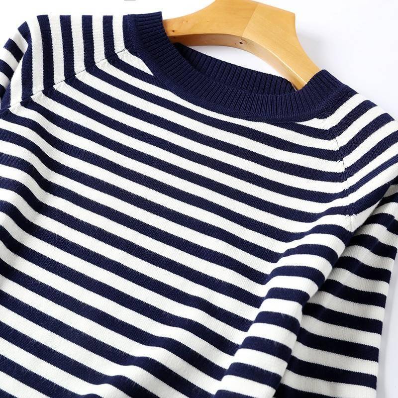 2021 Autumn Winter Long Sleeve Striped Pullover Women Sweater Knitted Sweaters O-Neck Tops Korean Pull Femme Jumper Female White 2021 Autumn Winter Long Sleeve Striped Pullover Women Sweater Knitted Sweaters O-Neck Tops Korean Pull Femme Jumper Female White