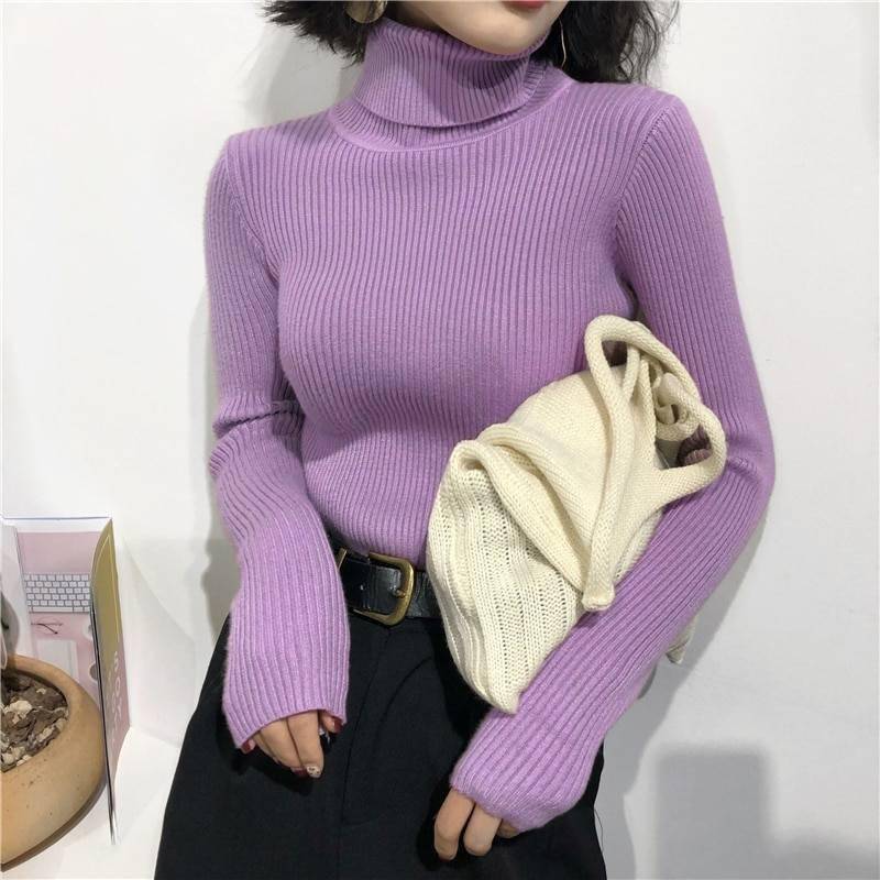 2021 Autumn Winter Thick Sweater Women Knitted Ribbed Pullover Sweater Long Sleeve Turtleneck Slim Jumper Soft Warm Pull Femme 2021 Autumn Winter Thick Sweater Women Knitted Ribbed Pullover Sweater Long Sleeve Turtleneck Slim Jumper Soft Warm Pull Femme