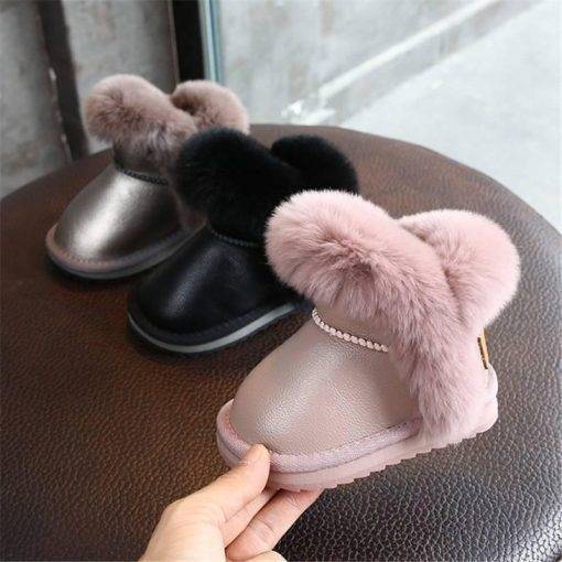 2021 New Winter Girls Boots Leather Princess Warm Plush Cotton Kids Shoes Non-slip Fashion Toddler Baby Shoes 15-25 Sale