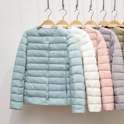2021 New Winter Women Down Coat Ultralight Collarless Duck Down Jacket Portable Female Padded Parkas O-Neck Puffer Overcoat Coats & Jackets Women's Fashion