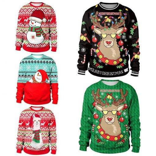 2021 Ugly Christmas Sweater For gift Santa Elf Funny Pullover Womens Mens Jerseys and Sweaters Tops Autumn Winter Clothing Coats & Jackets Women's Fashion