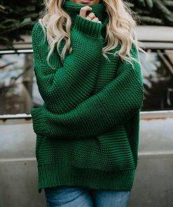 2021 Women Pullover Turtle Neck Autumn Winter Clothes Warm Knitted Oversized Turtleneck Sweater For Women’s Green Tops Woman Coats & Jackets Women's Fashion 