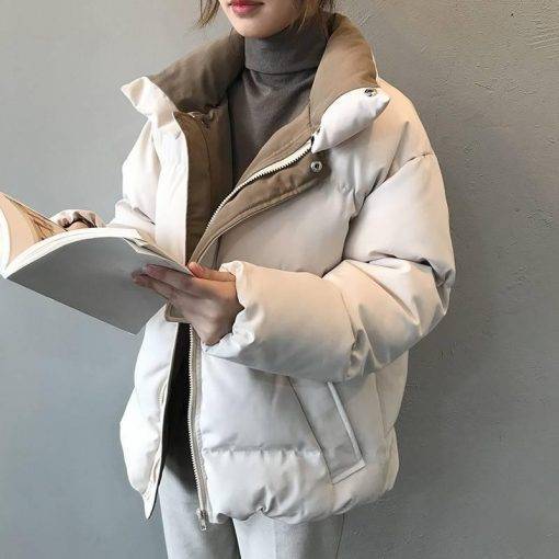 2021 Women’s Winter Jacket Streetwear Polyester Zipper Straight 3 Solid Color Padded Coat Warm Femme Parka Black Women Clothing Coats & Jackets Women's Fashion