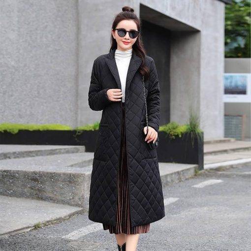 2021 new Woman Jacket Parkas Belted space cotton diamond plaid Coat down Women’s over the Knee Winter Clothing Coat Coats & Jackets Women's Fashion
