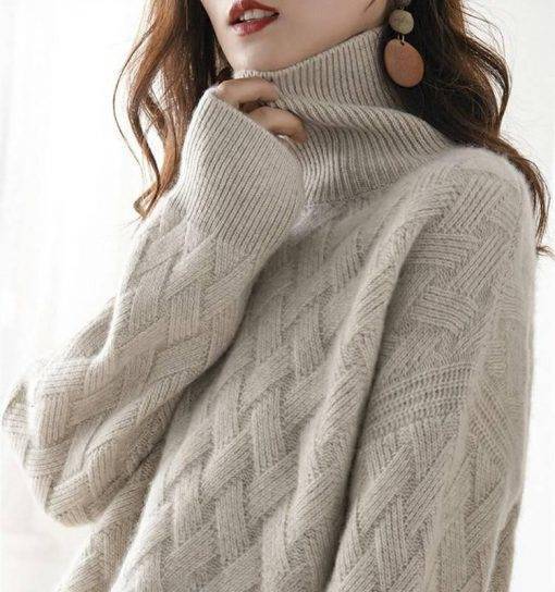 Autumn and winter turtleneck cashmere sweater woman 2021 new style languid breeze loose thick pullover underlay wool sweater Coats & Jackets Women's Fashion