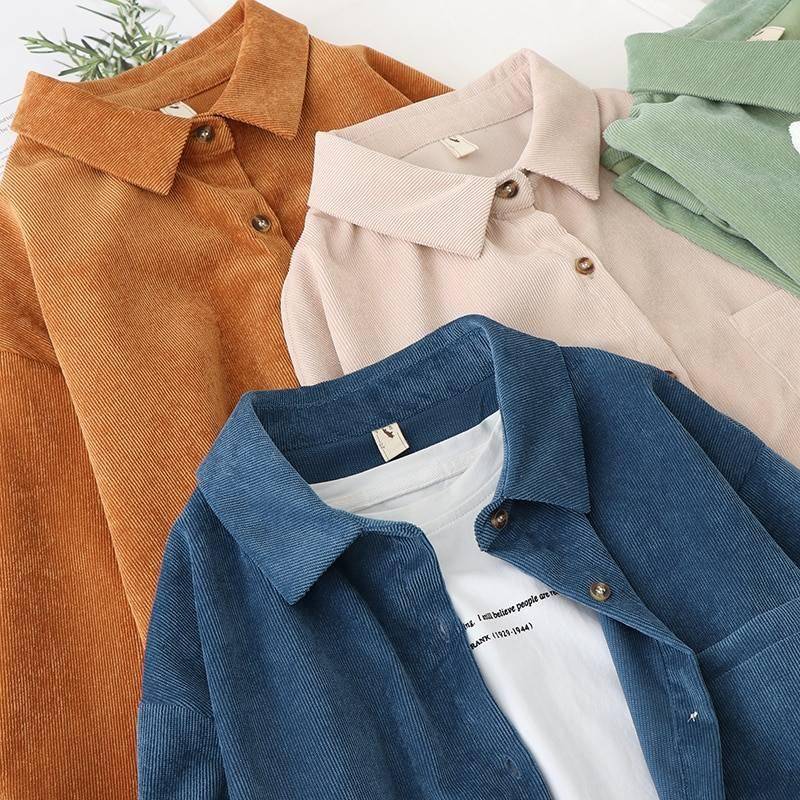 Corduroy Women Blouses Shirts Tunic Womens Tops And Blouses 2021 Womenswear Long Sleeve Clothing Button Up Down Loose White New