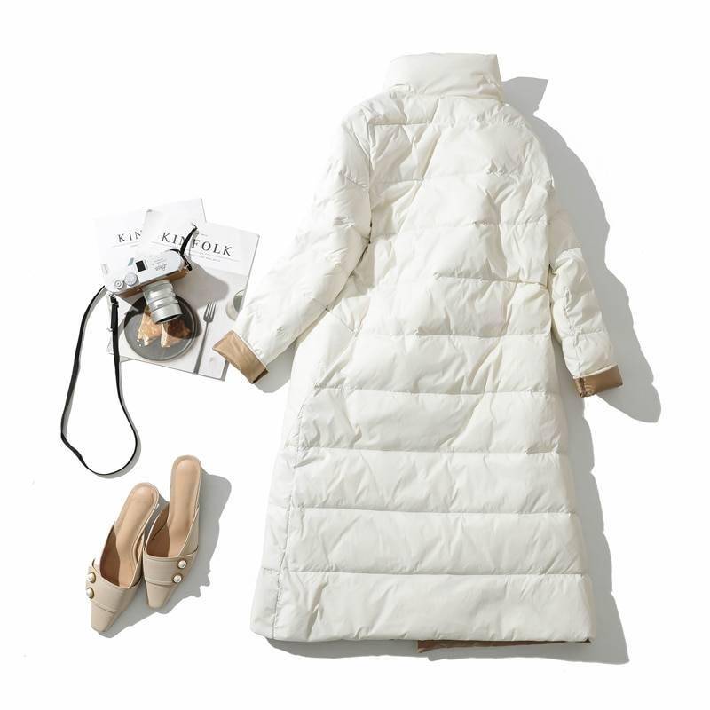 Fitaylor 2021 Winter Women Turtleneck White Duck Down Coat Double Breasted Warm Parkas Double Sided Down Long Jacket Fitaylor 2021 Winter Women Turtleneck White Duck Down Coat Double Breasted Warm Parkas Double Sided Down Long Jacket