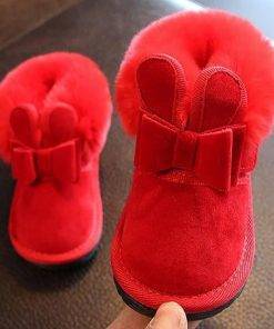 Girls Boots Bunny Bow Red Pink Ankle Shoes Warm Fur Animal New Snow Nina Zapatos Kids Toddler Winter Footwear SandQ Baby Shoes Kids 