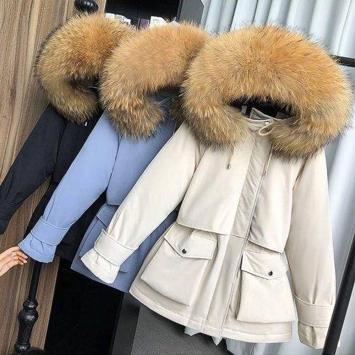 Large Natural Raccoon Fox Fur Hooded Winter Down Coat Women 90% White Duck Down Jacket Thick Warm Parkas Female Outerwear Coats & Jackets Women's Fashion