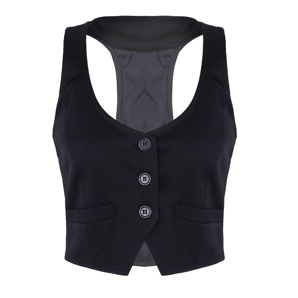 New Arrival Women Fashion V-Neck Sleeveless Button Down Fitted Racer Back Classic Vest Shirts Separate Waistcoat for Formal Wear