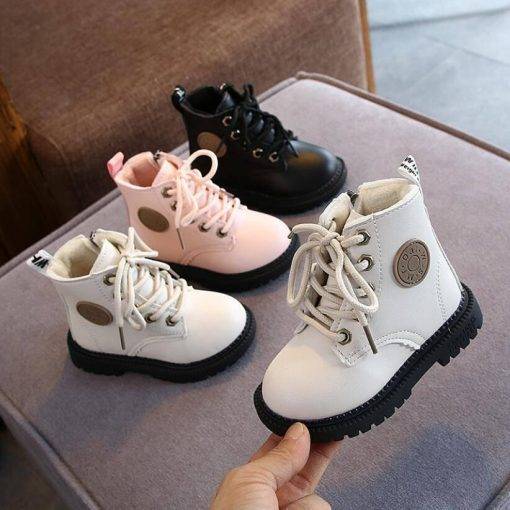 Toddler Girls Boots Winter Children Shoes Plus Velvet Warm Kids Martin Boots Fashion Leather Soft Bottom Comfortable Boys Boots Shoes Kids
